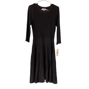 NWT $128 Nanette Lepore Size M Chocolate Brown Fit & Flare Shimmer Knit Dress